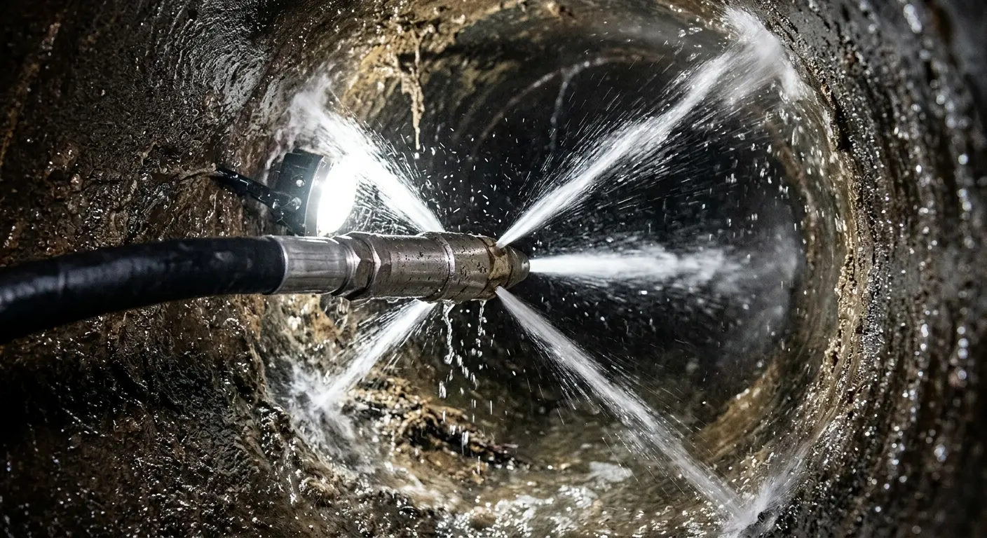 High-pressure hydro jetting nozzle cleaning sewer pipe for Storm Drain Cleaning in Thomasville